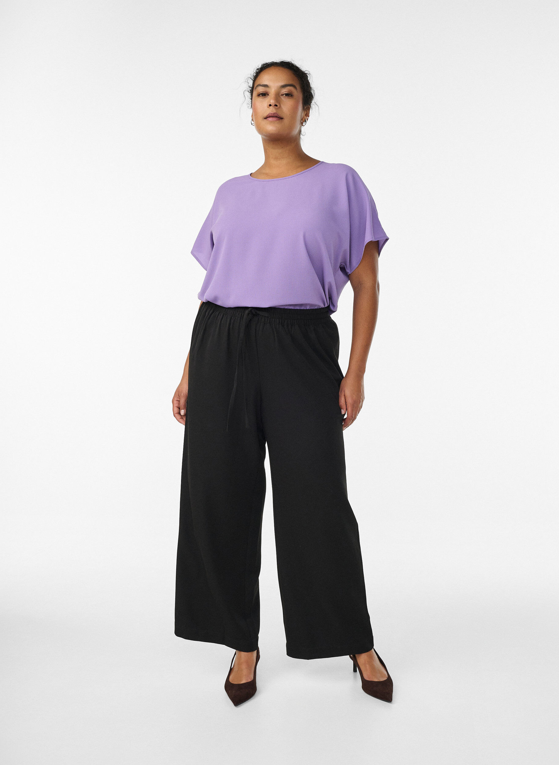 ZizziBlouse met korte mouwen en een ronde halslijn, Paars, Model image number 1