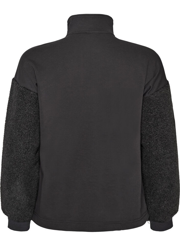 Sweatshirt met teddymouwen en een hoge hals, Grijs, Packshot image number 1