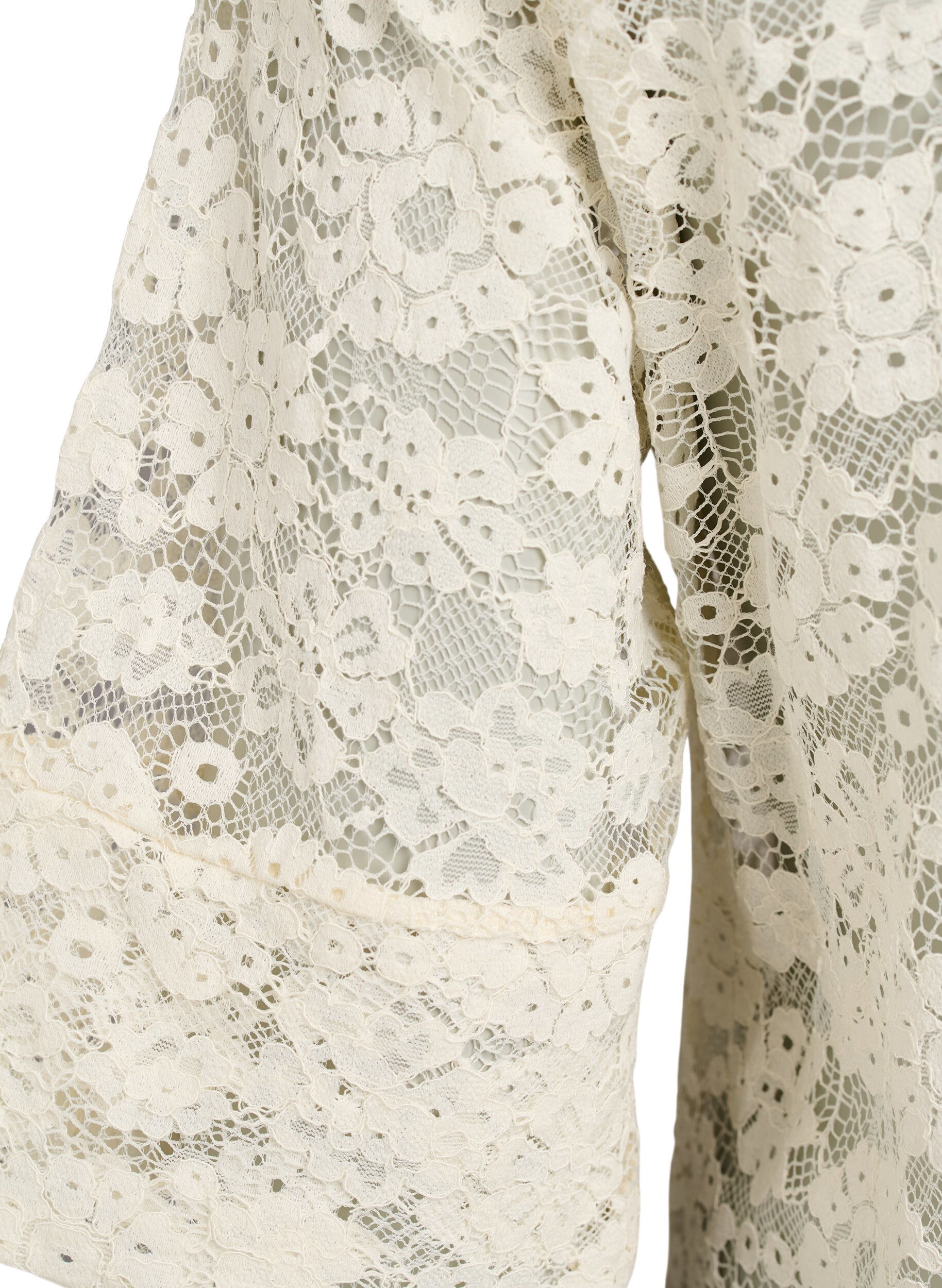 Zizzi Kanten blouse met kraag en 1/2 mouwen, Vanille, Packshot image number 3
