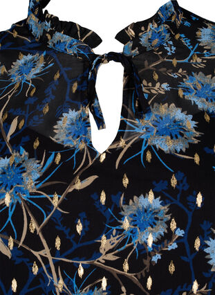 Tuniek met bloemenprint en lurex, Black Blue Flower, Packshot image number 2