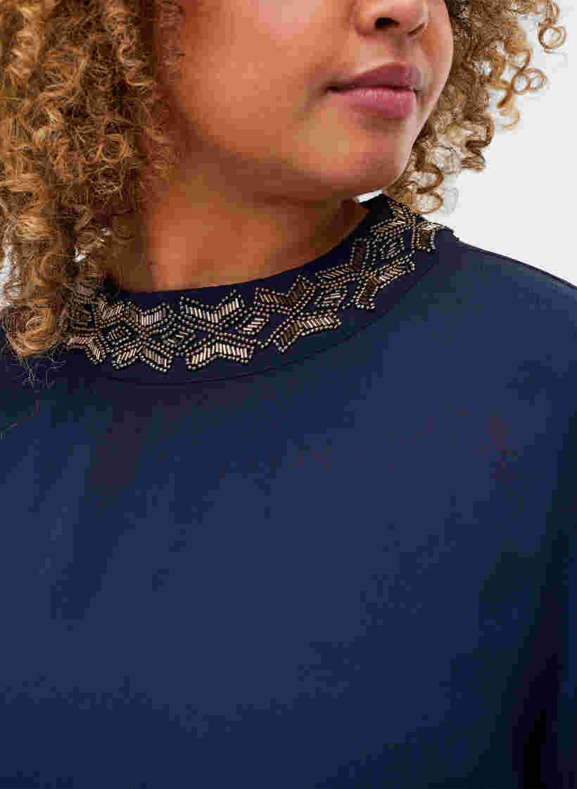 Viscose blouse met lange mouwen en parels, Navy Blazer, Model image number 2