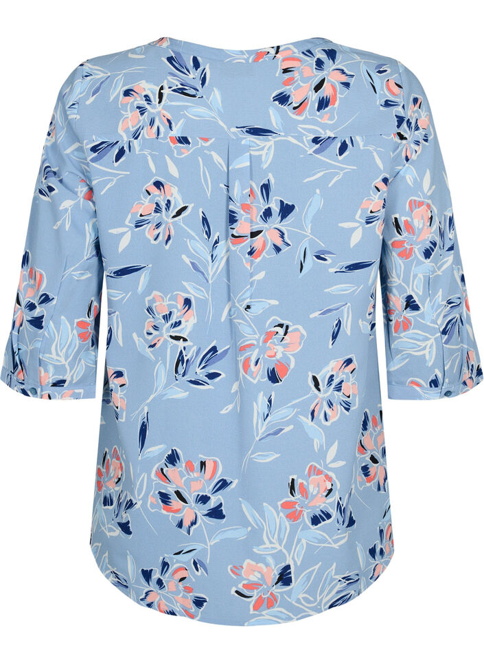 Blouse met bloemendesign en 3/4 mouw, Outline Flower, Packshot image number 1