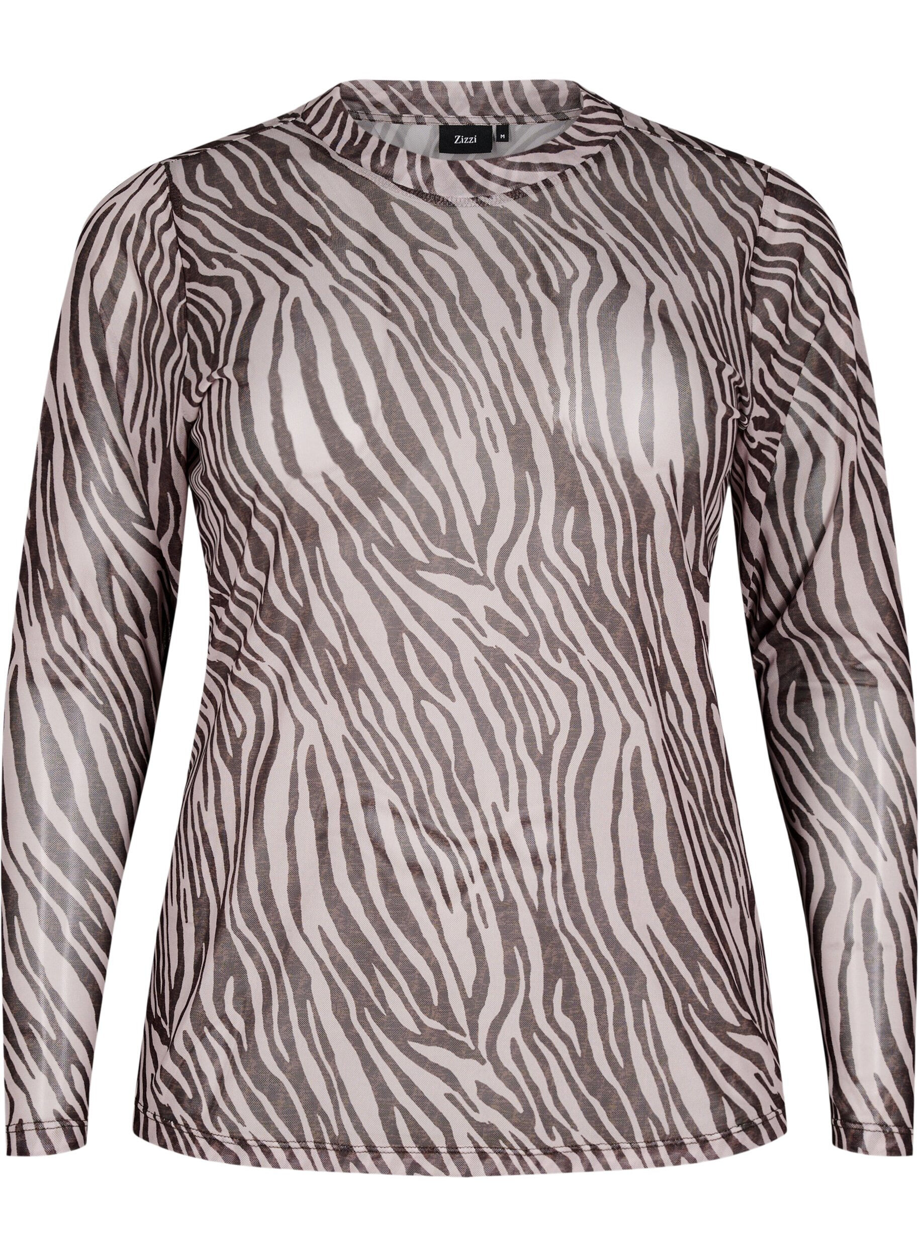 Zizzi Mesh top met zebra print, Zwart, Packshot image number 0