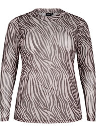 Mesh top met zebra print, Zwart