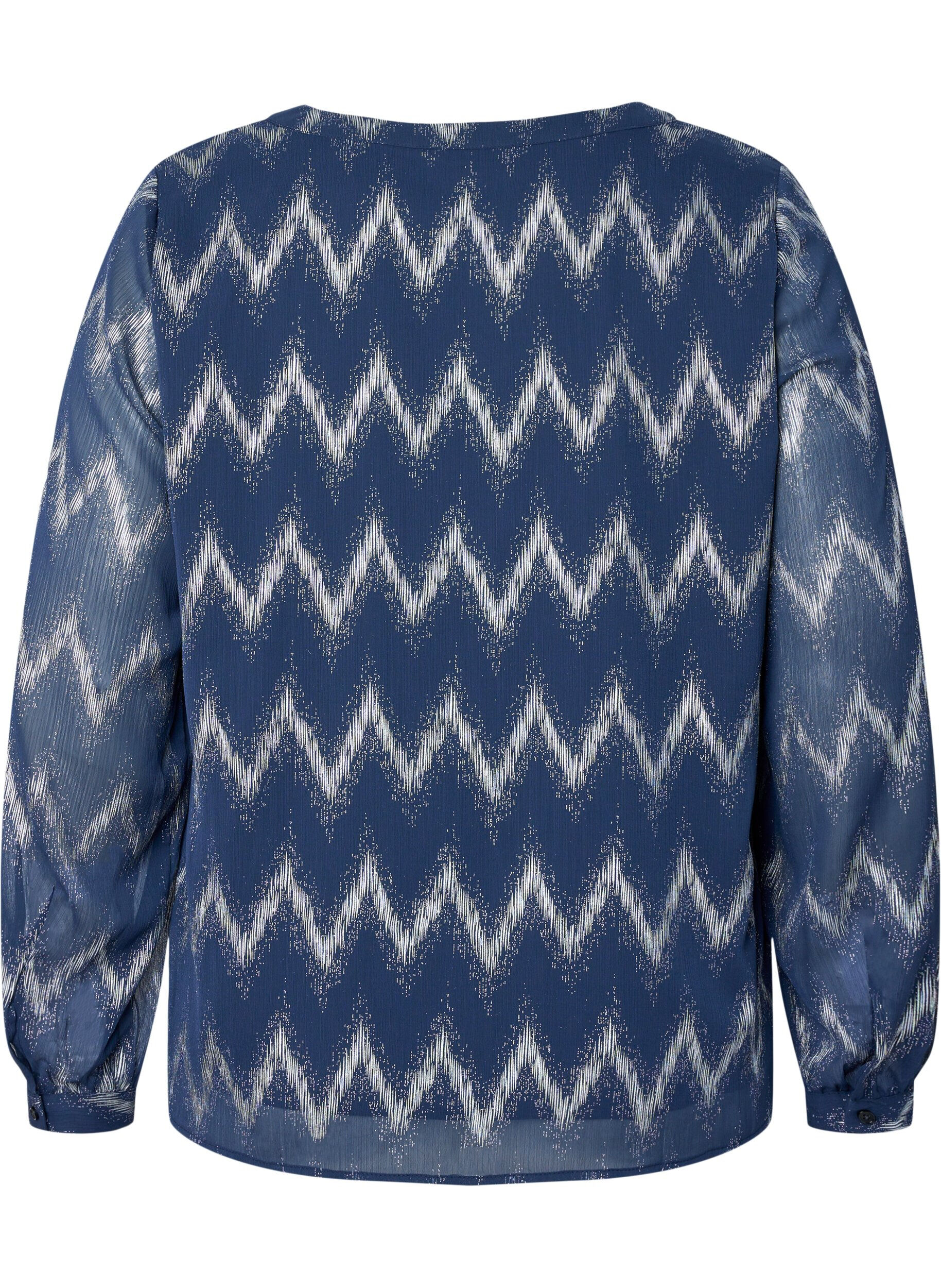 Zizzi Bedrukte blouse met V-halslijn, Blauw, Packshot image number 1