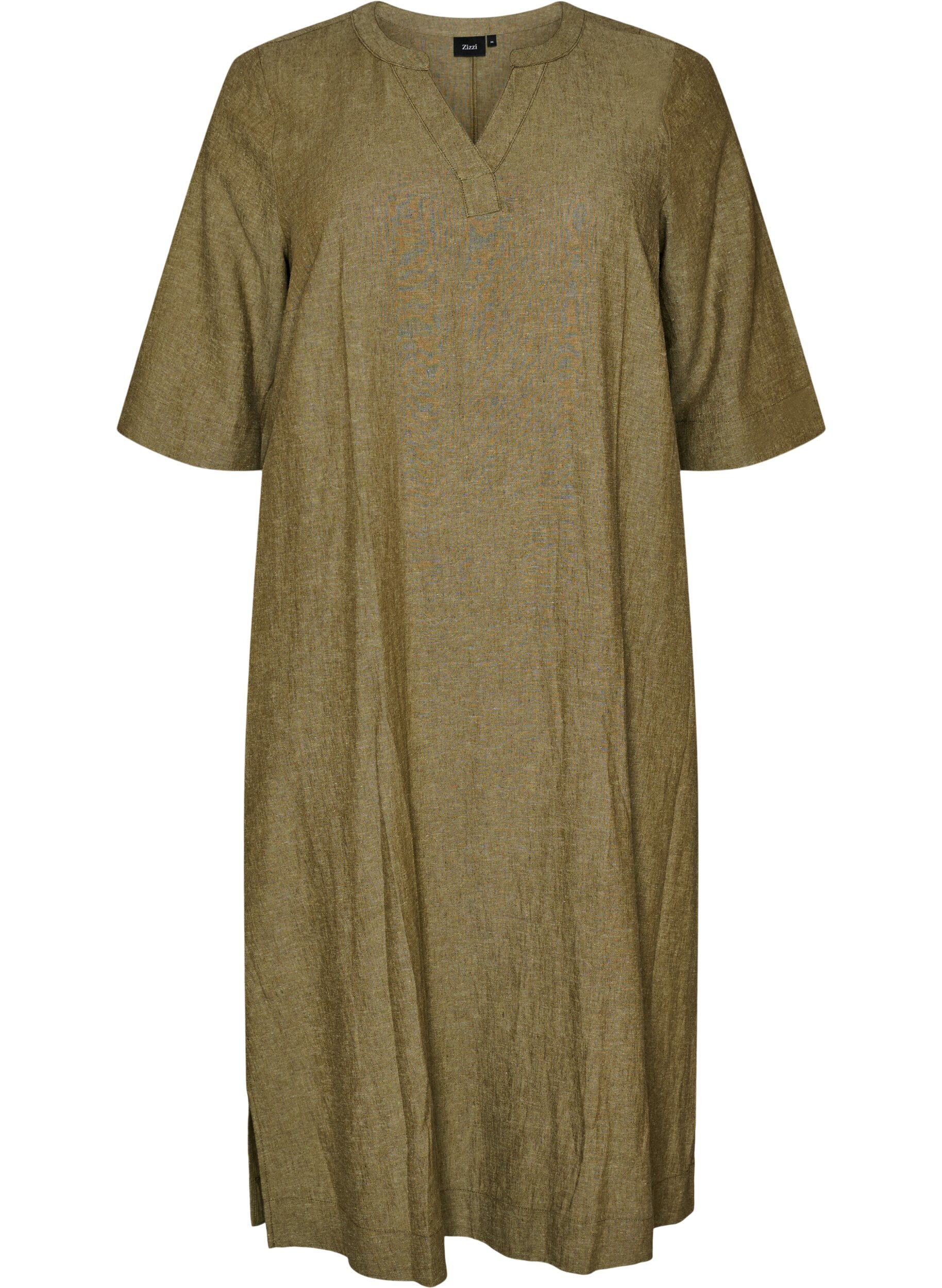 Midi-jurk in linnen en viscose met 1/2 mouwen
