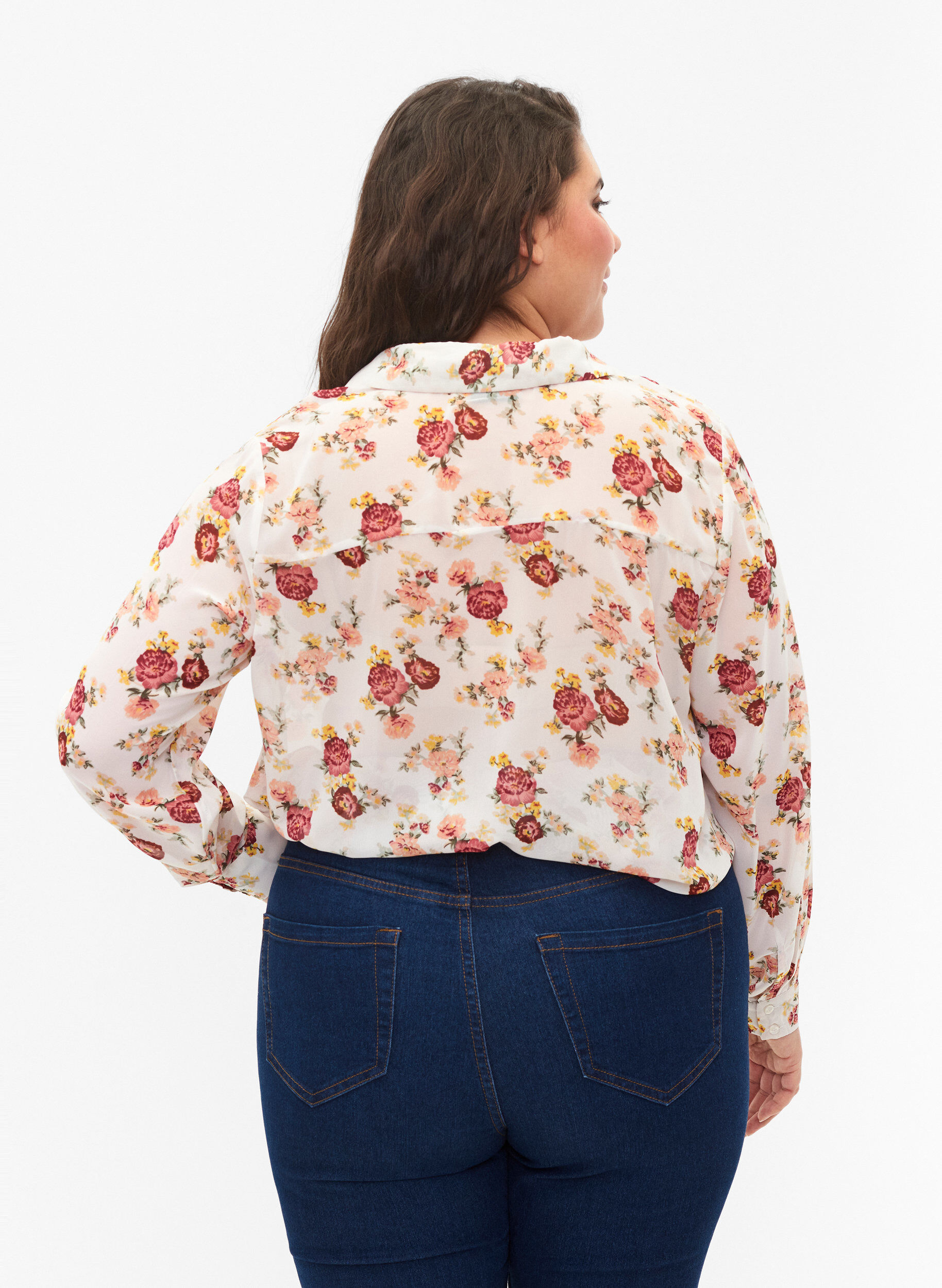 Zizzi FLASH - Shirt met lange mouwen en bloemenprint, Off White Flower, Model image number 1