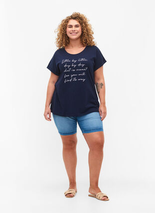Bedrukt T-shirt van biologisch katoen, Navy Blazer, Model image number 2