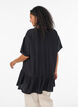 Losse tuniek met gekreukte structuur en rucherand, Zwart, Model image number 2