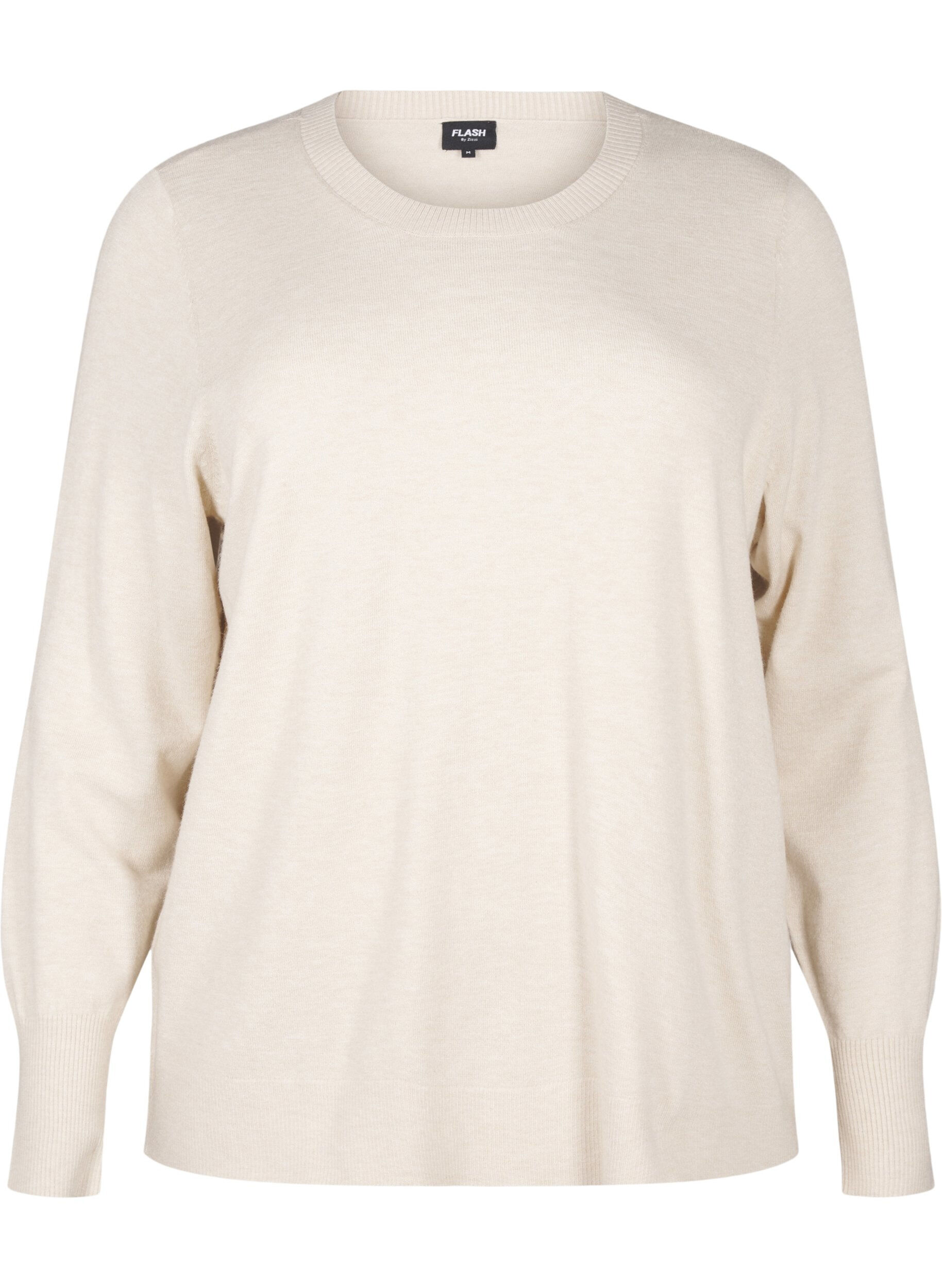 Zizzi FLASH - Gebreide blouse met ronde hals, Beige, Packshot image number 0