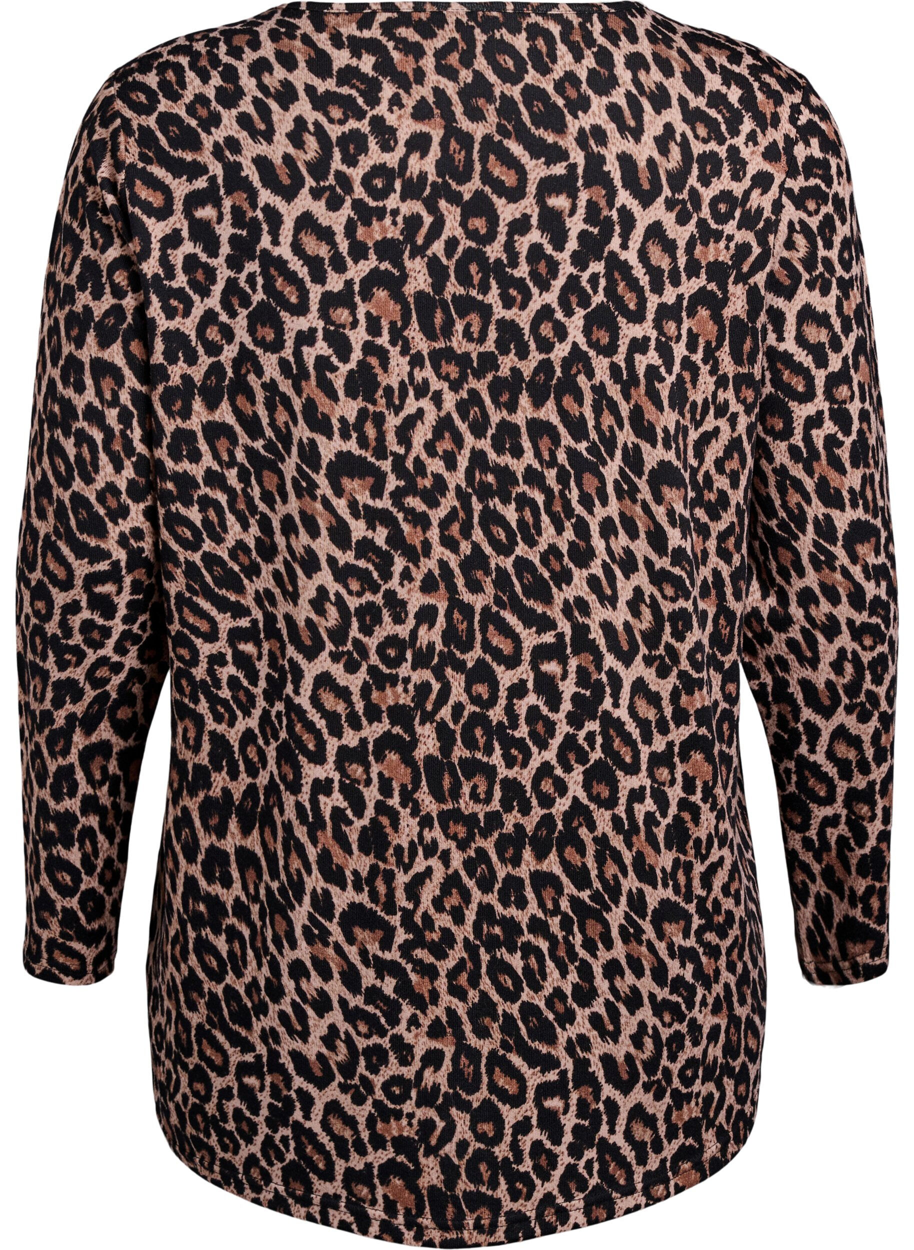 Zizzi Luipaardprint blouse met lange mouwen, Bruin, Packshot image number 1