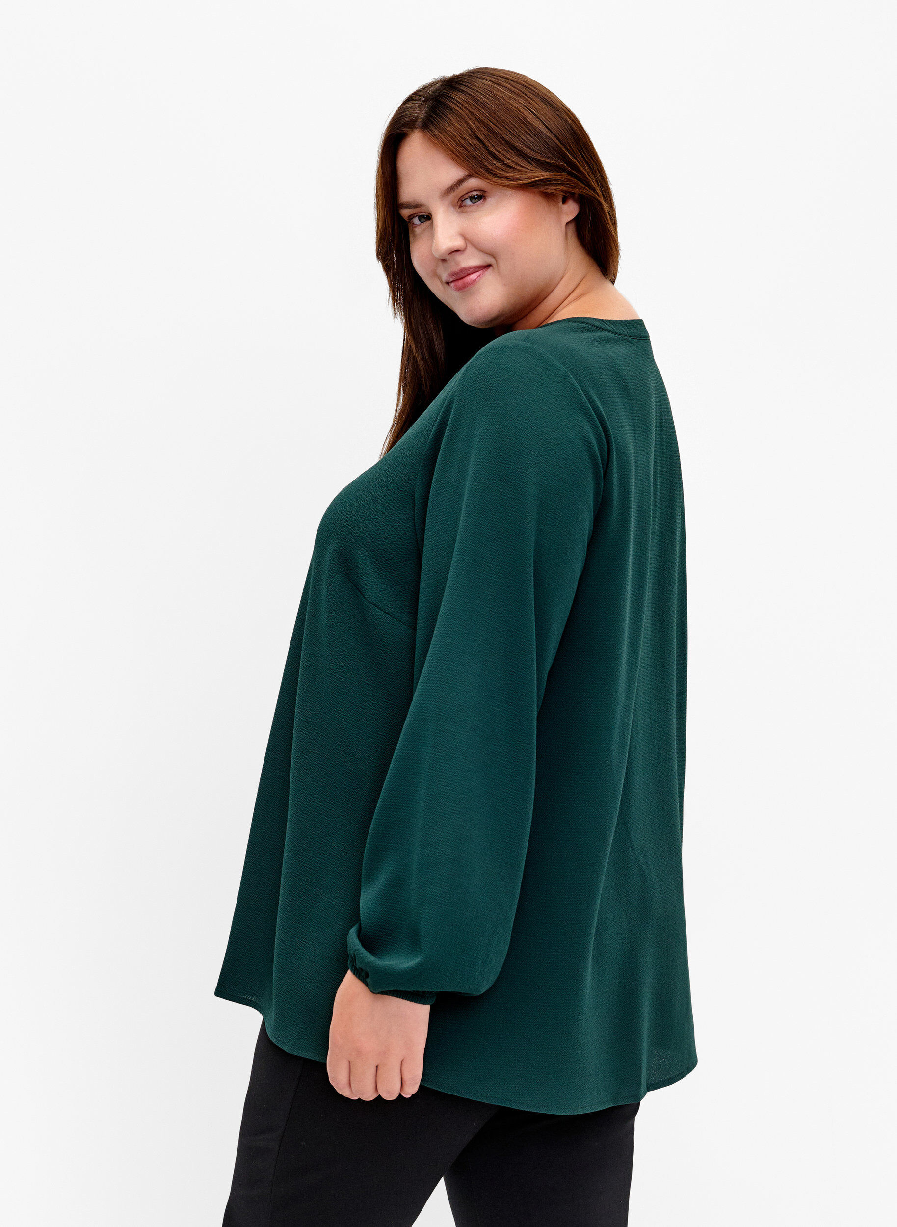 Zizzi Effen blouse met v-hals, Scarab, Model image number 1