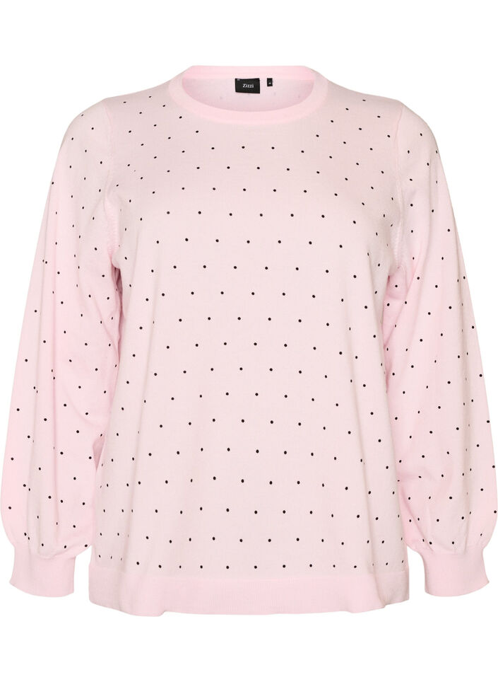 Gebreide blouse met kleine stippen, Roze, Packshot image number 0