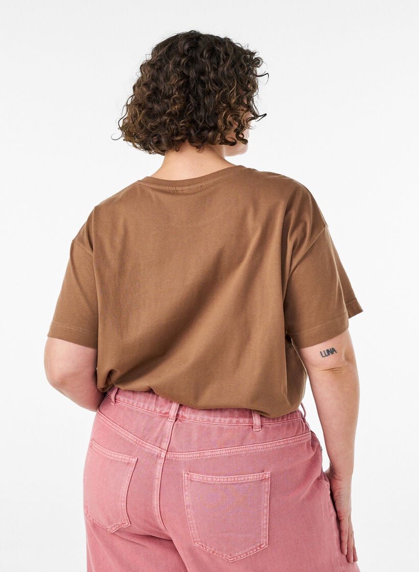 100% katoenen T-shirt met korte mouwen en print, Bruin, Model image number 2