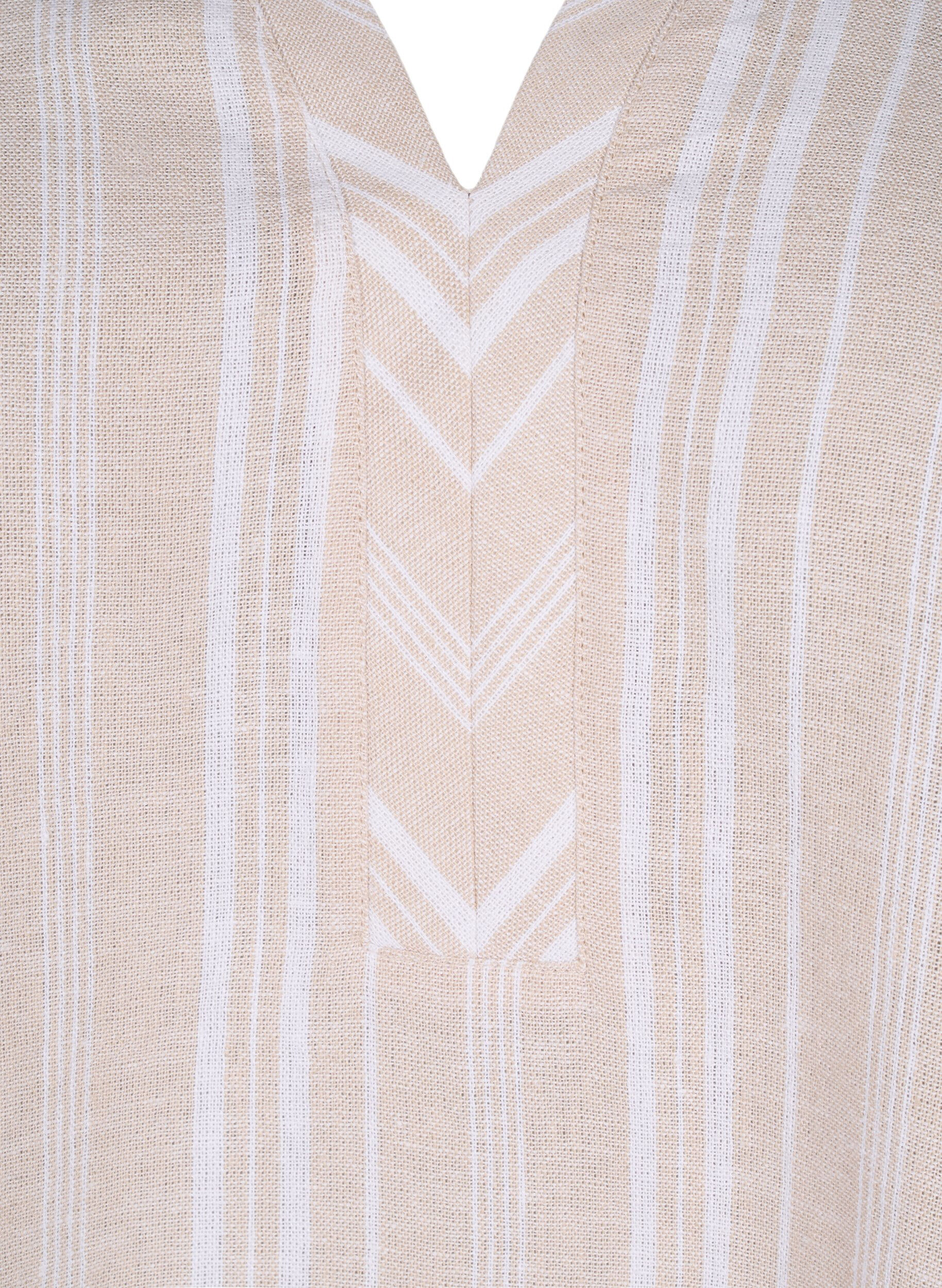 Zizzi Gestreepte blouse in een mix van linnen en viscose, Beige, Packshot image number 2