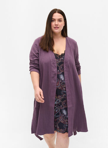 Katoenen badjas met striksluiting, Vintage Violet, Model image number 0