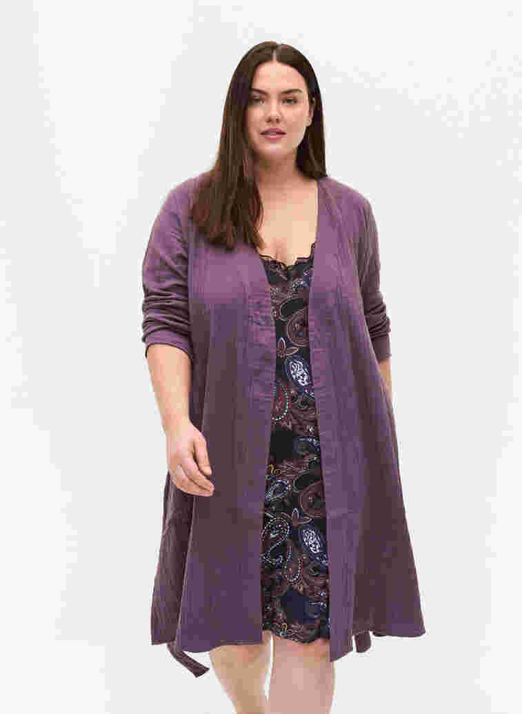 Katoenen badjas met striksluiting, Vintage Violet, Model