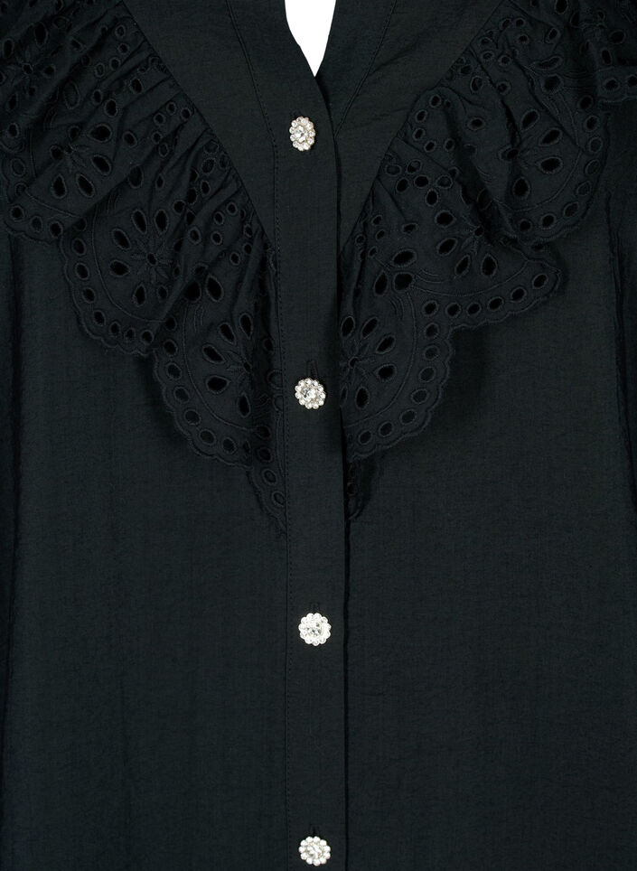 Viscose overhemdblouse met ruches, Black, Packshot image number 2