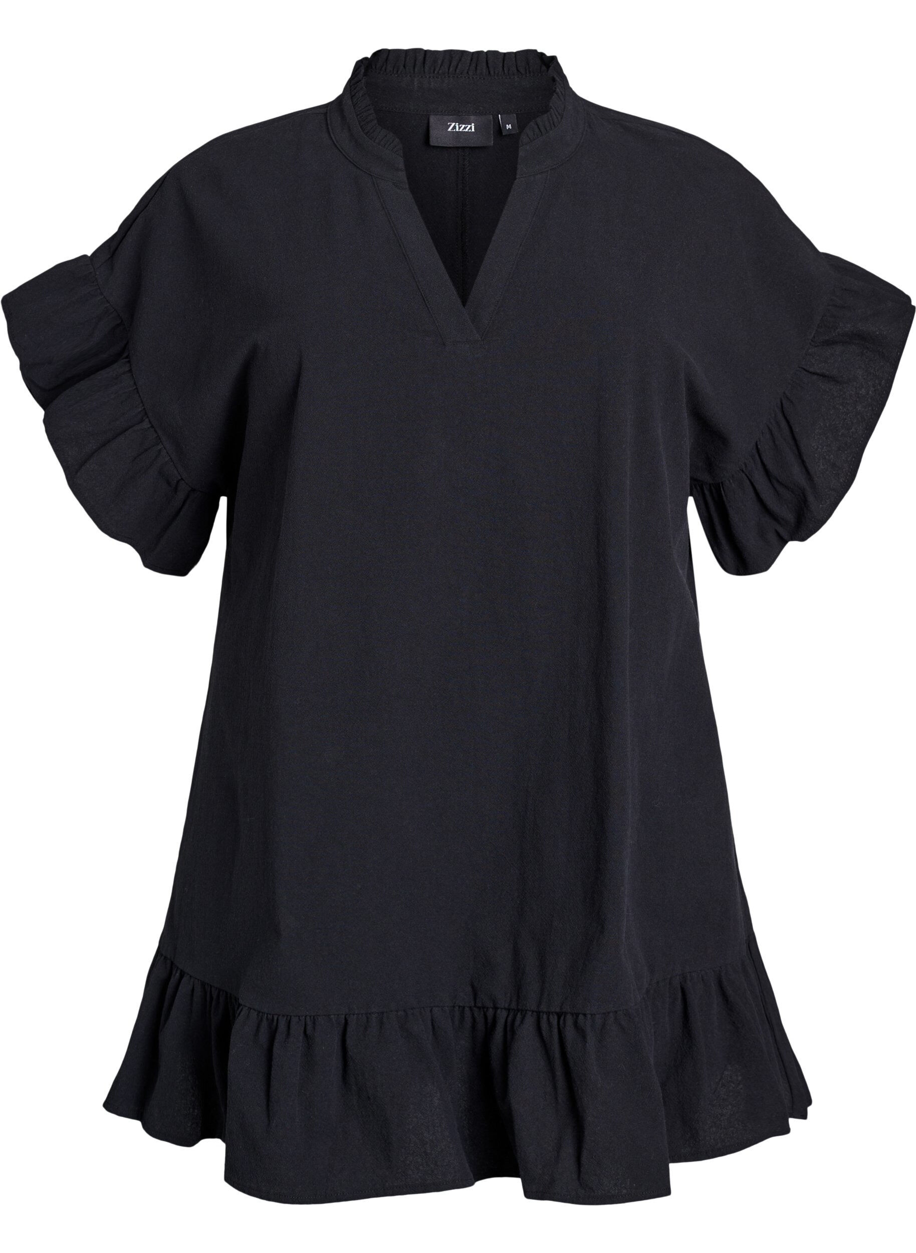 Zizzi Tunic met V-hals en ruchesdetails, Zwart, Packshot image number 0