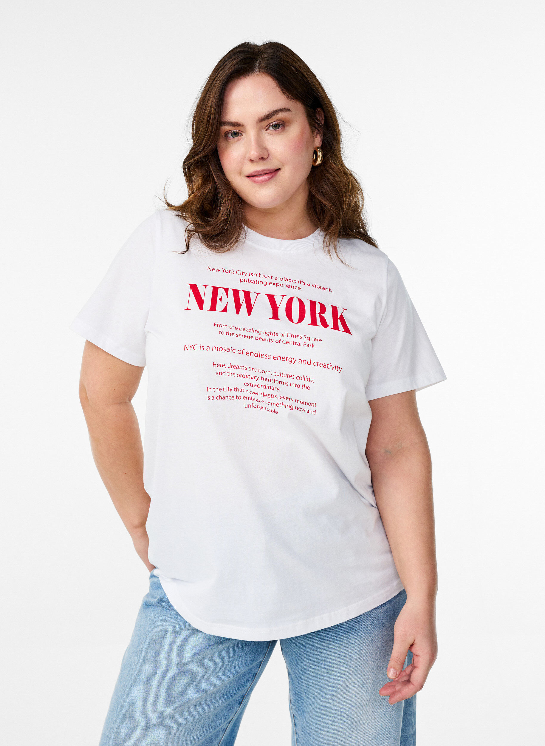 ZizziT-shirt met tekstprint en ronde hals, Wit, Model image number 0