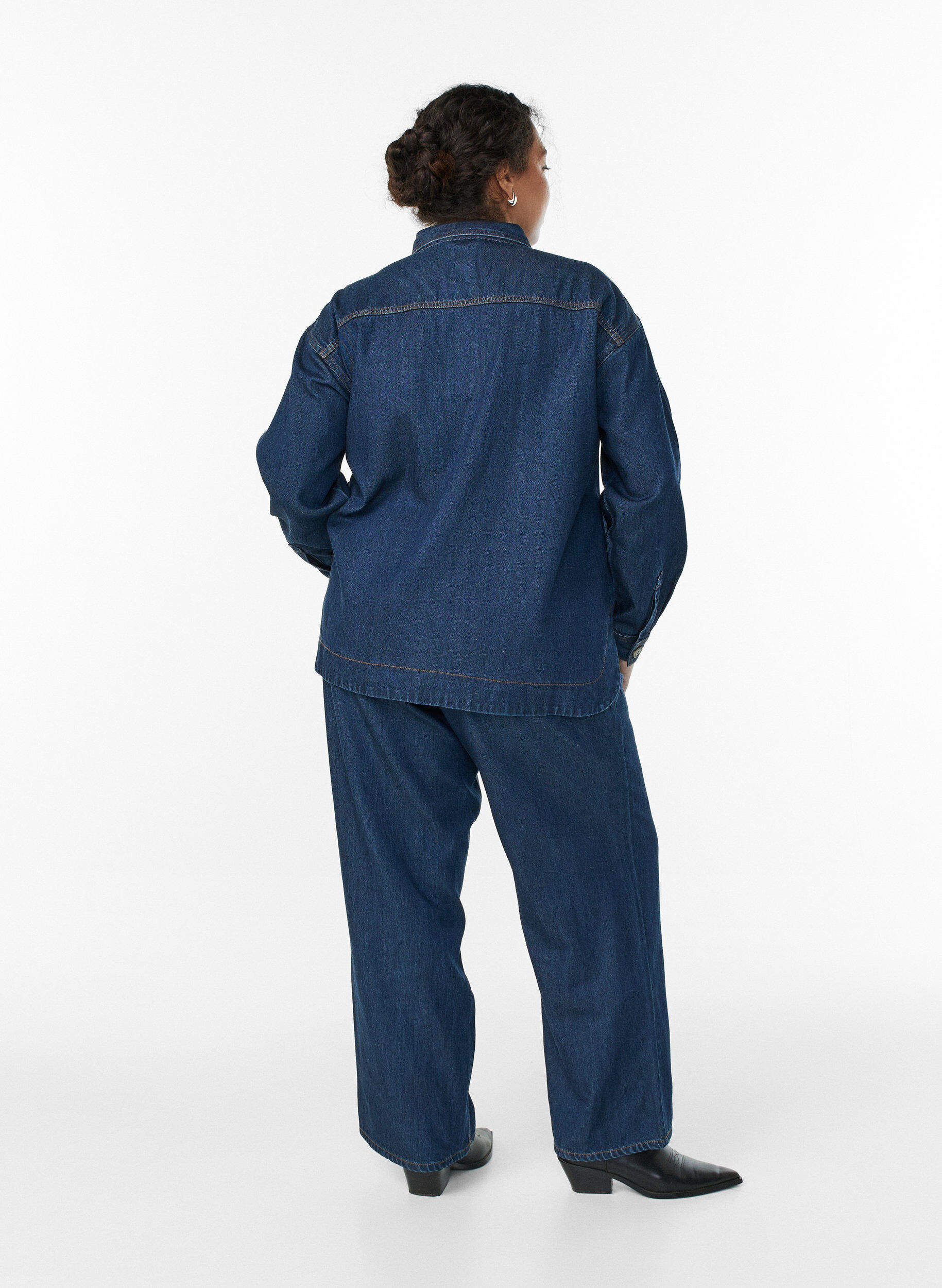 ZizziWide leg jeans met strikceintuur en hoge taille, Blauw, Model image number 1