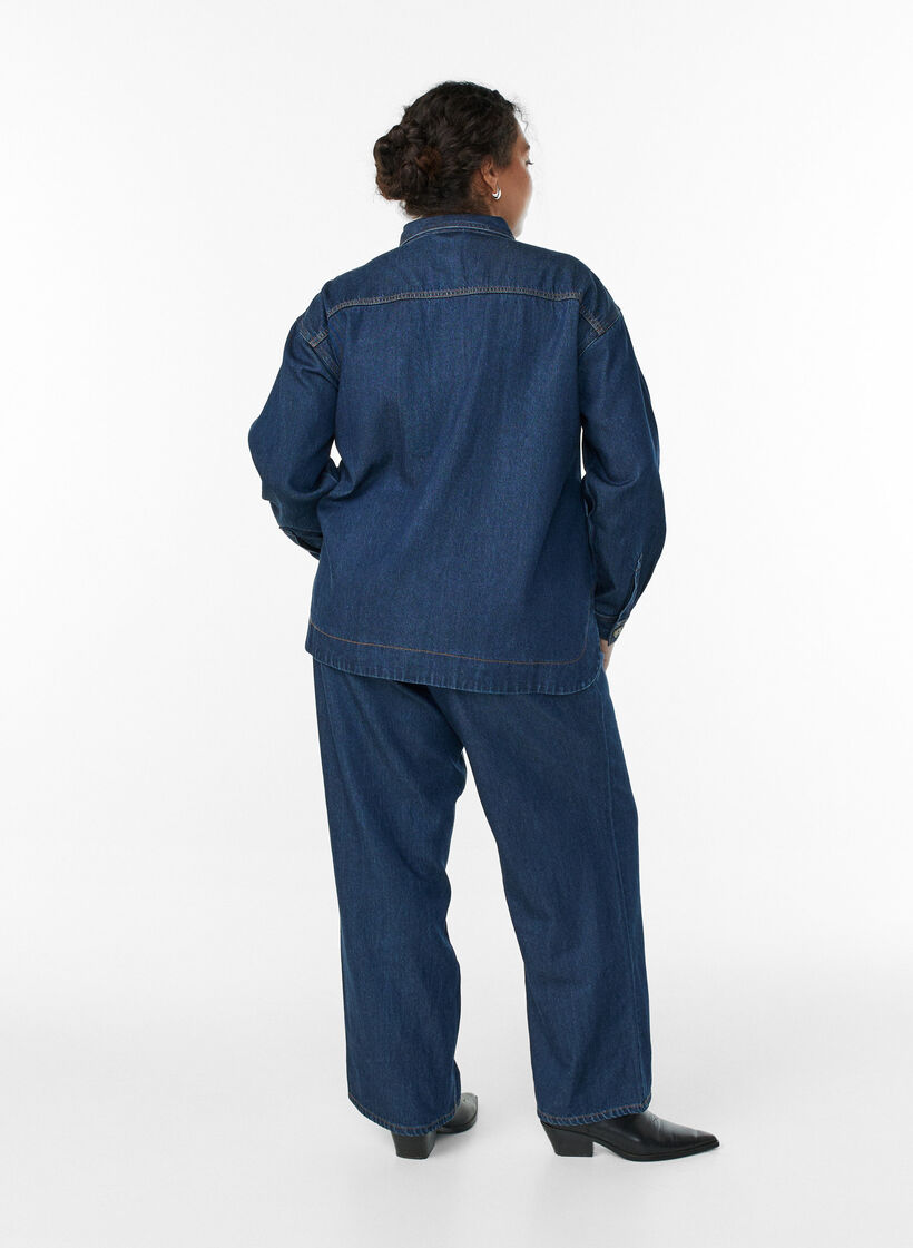 Wide leg jeans met strikceintuur en hoge taille, Blauw, Model image number 1