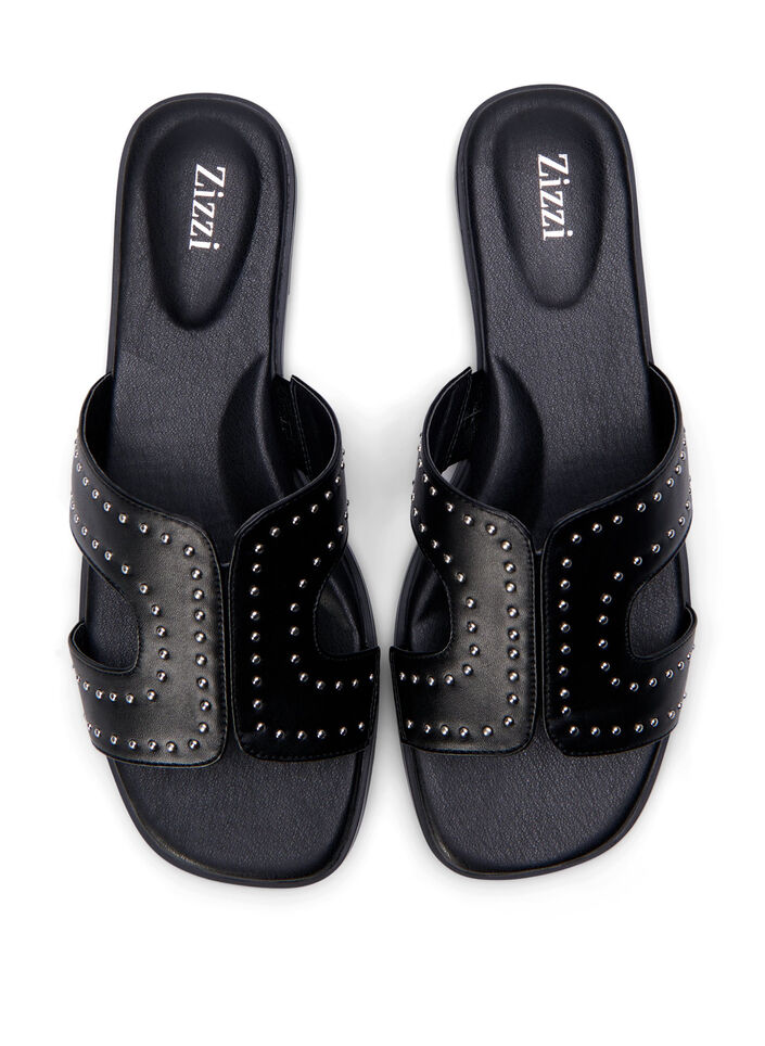 Platte sandalen met studs, Zwart, Packshot image number 2