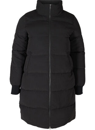 Lang gewatteerde jas met rits, Black, Packshot image number 0