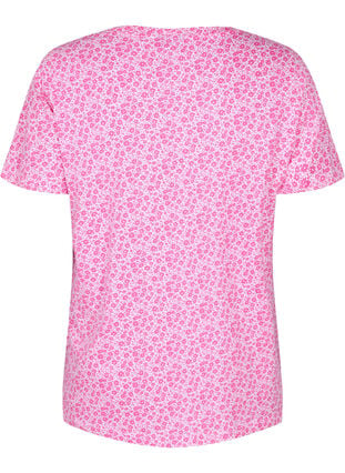 Gebloemd katoenen t-shirt met v-hals, Shocking Pink AOP, Packshot image number 1
