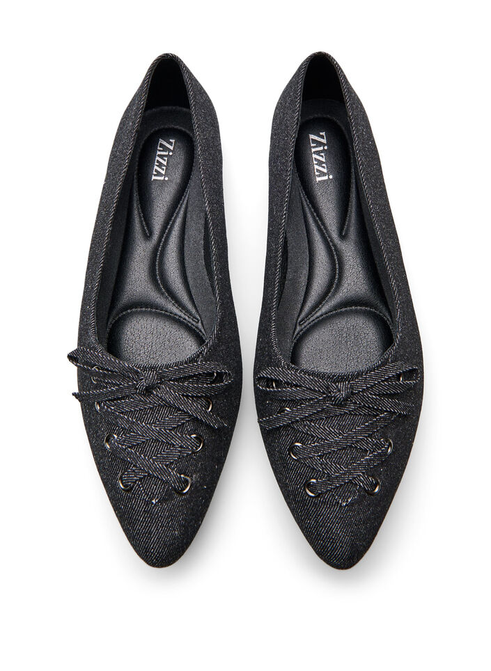 Ballerina flats met vetersluiting, Zwart, Packshot image number 2