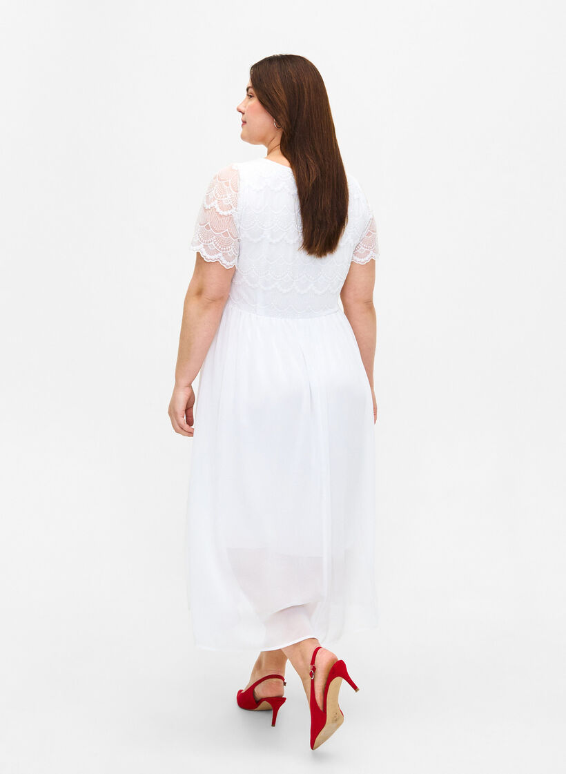 Feestjurk met kant en een empire taille, Bright White, Model image number 1