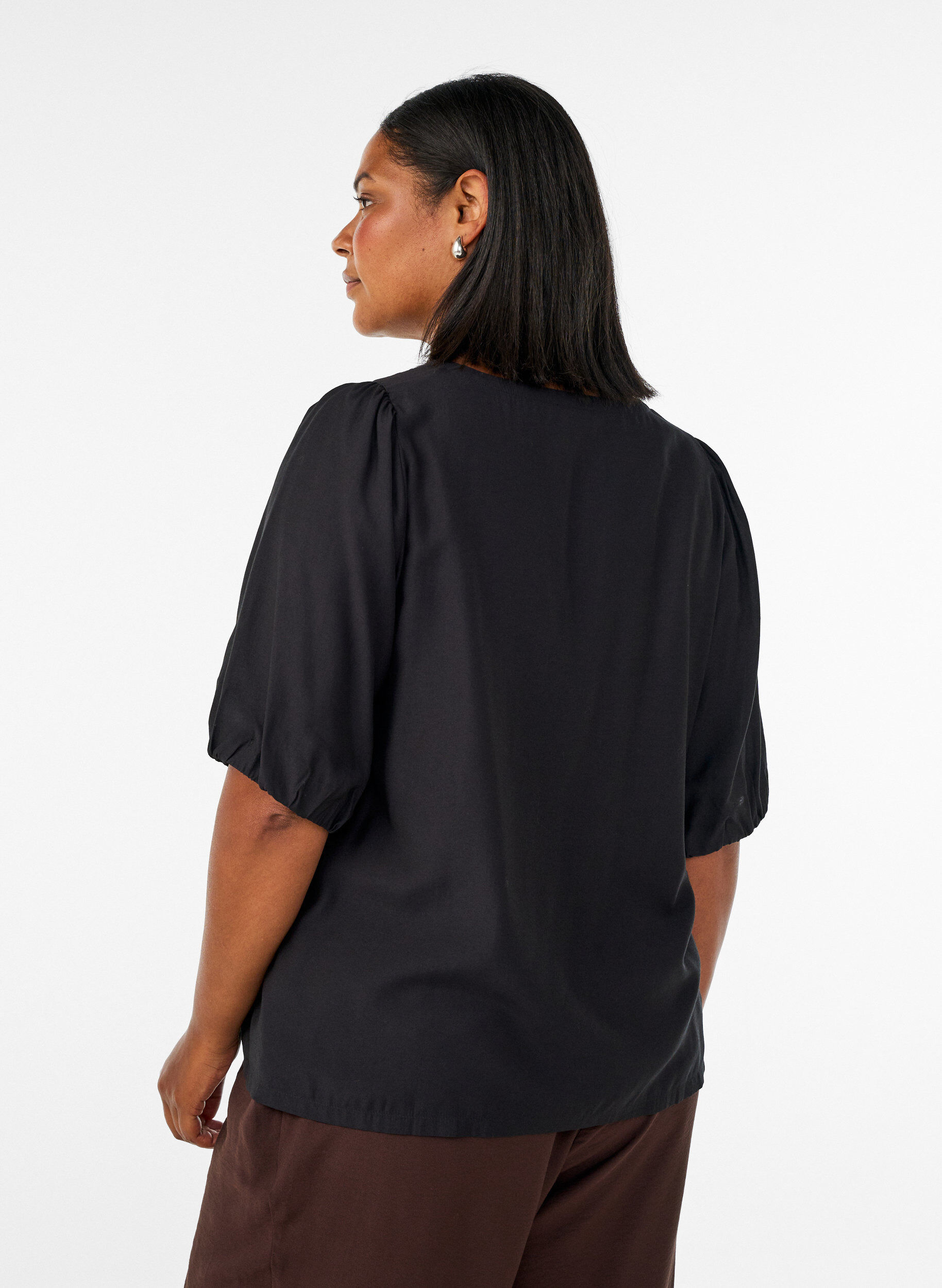 ZizziViscose blouse met V-hals, Zwart, Model image number 2