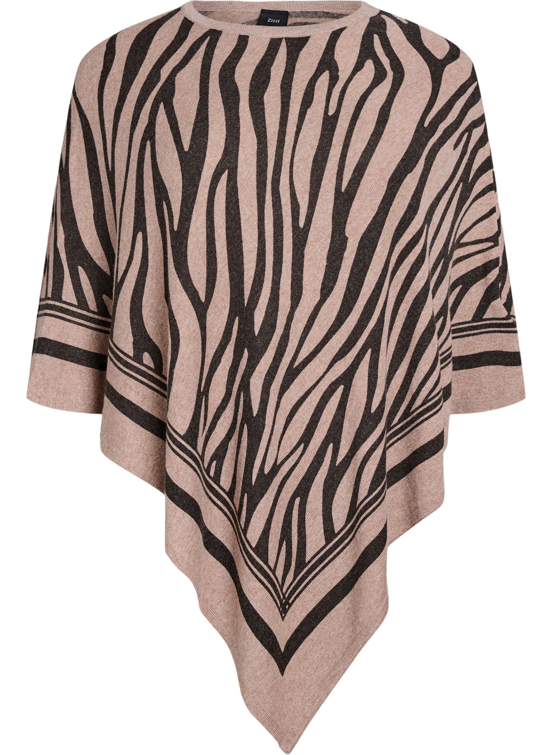 ZizziFijngebreide poncho, Zwart, Packshot image number 0