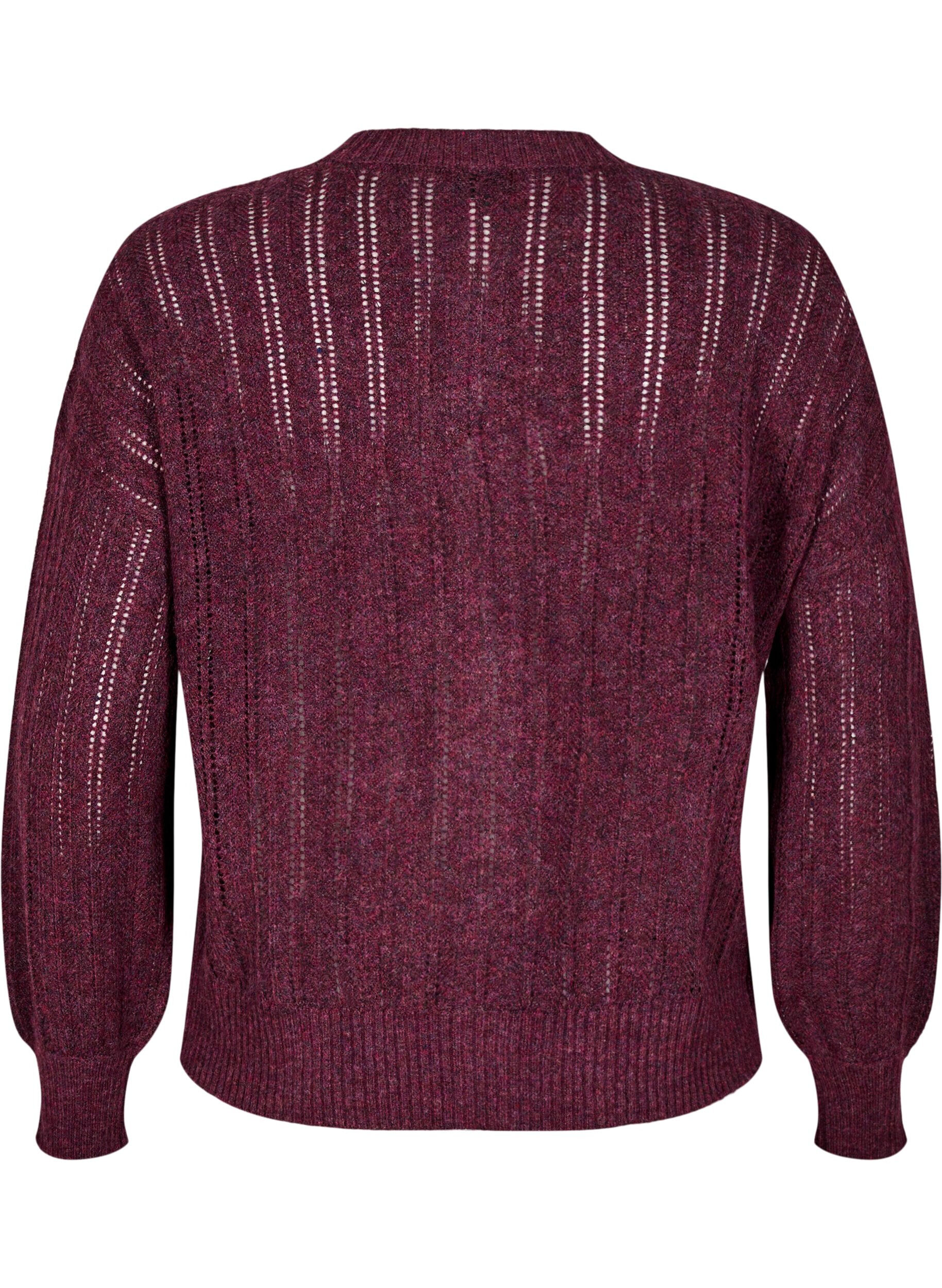 Zizzi Gebreide cardigan met opengewerkt patroon, Donker Bordeaux, Packshot image number 1