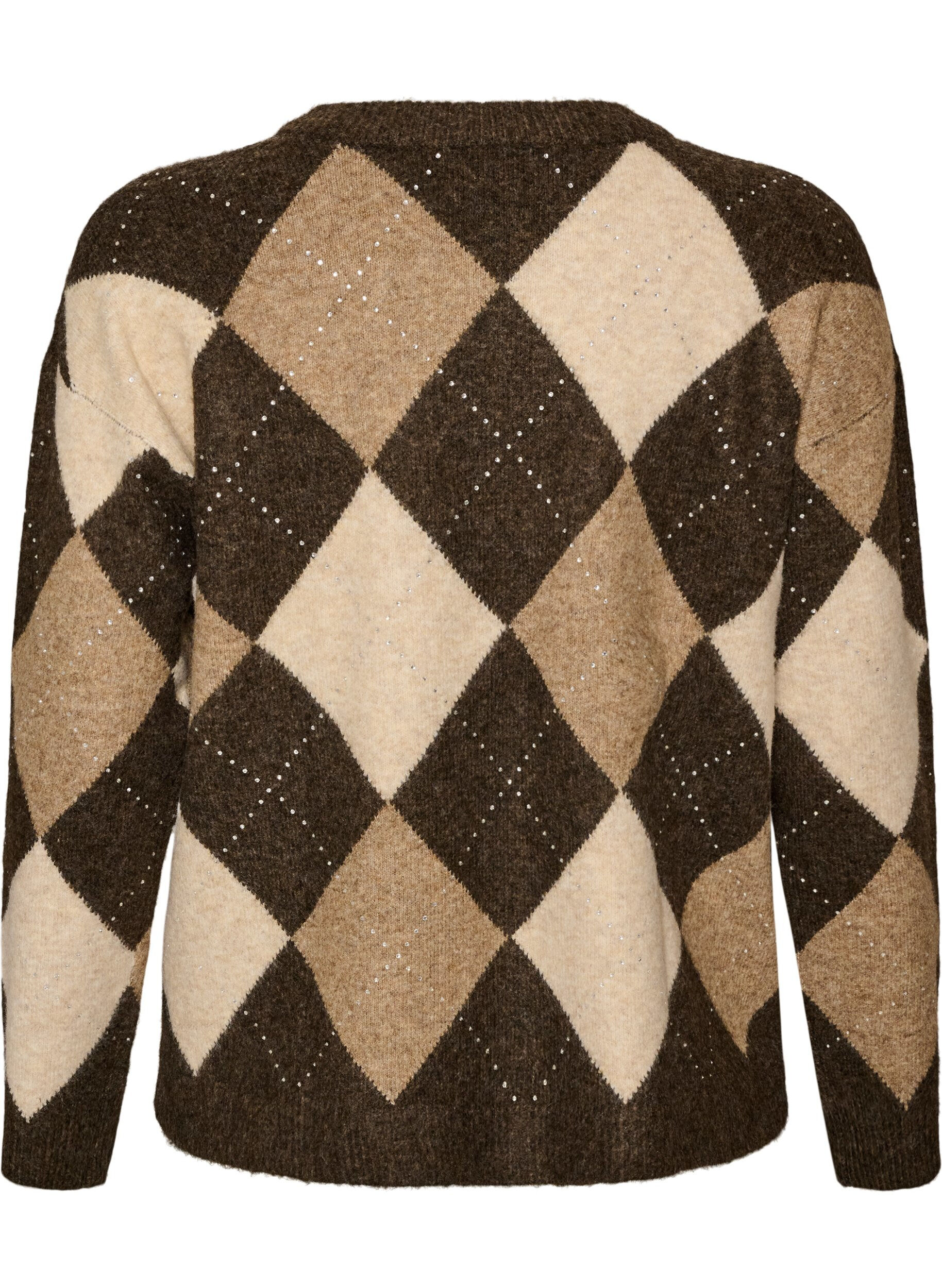 ZizziGebreide top met argylepatroon en rhinestones, Bruin, Packshot image number 1