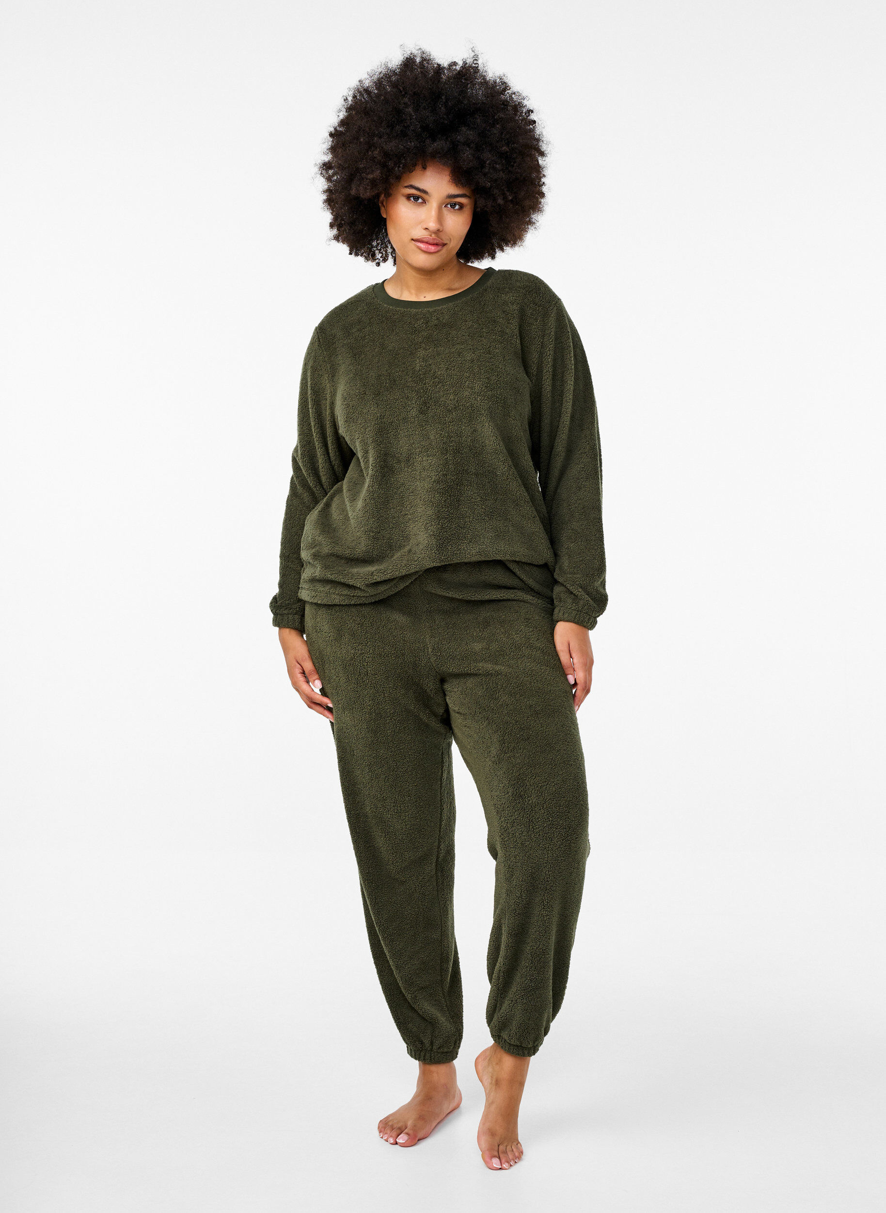 Zizzi Losse teddyblouse met ronde hals, Forest Night, Model image number 2