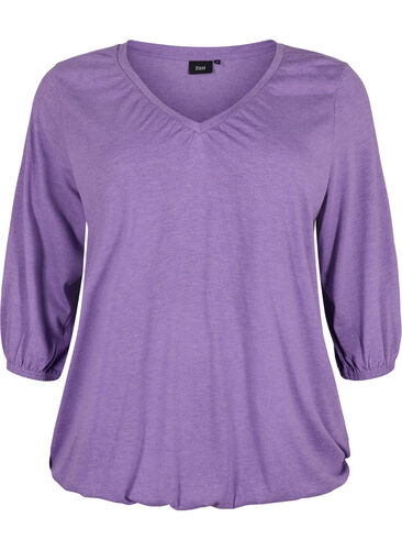 Gemêleerde blouse met v-hals, Deep Lavender Mél, Packshot image number 0