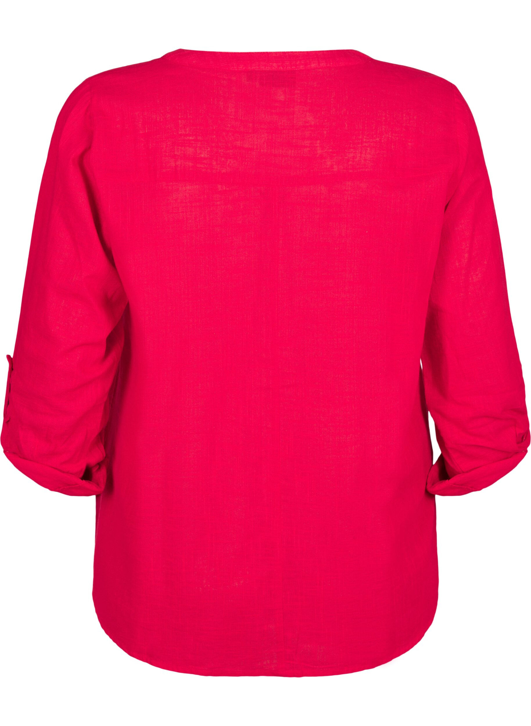 Zizzi Katoenen blouse met een V-hals, Rood, Packshot image number 1
