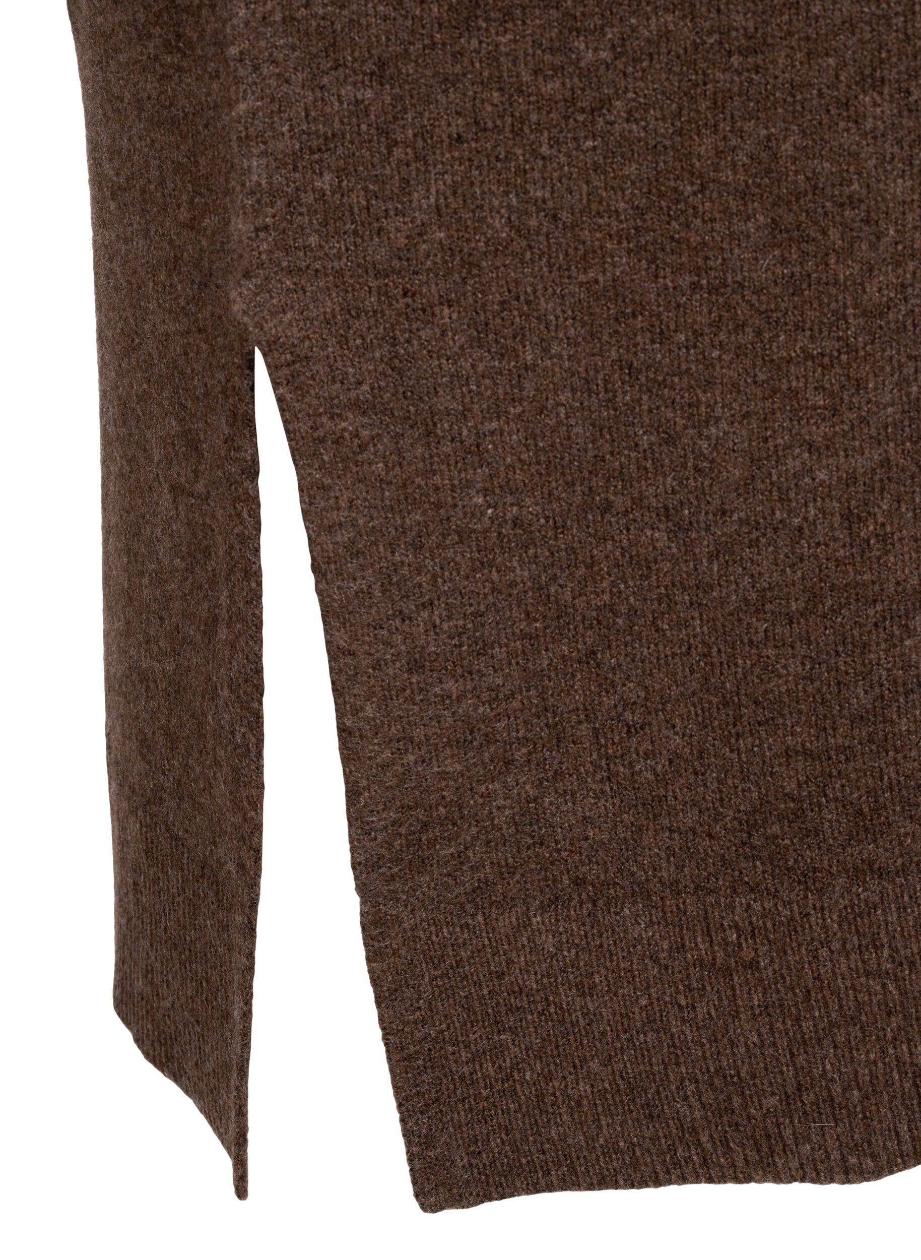 ZizziGebreide jurk met lange mouwen en V-hals, Bruin, Packshot image number 3