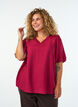 Blouse met ballonnenmouwen en V-hals, Rood, Model image number 0