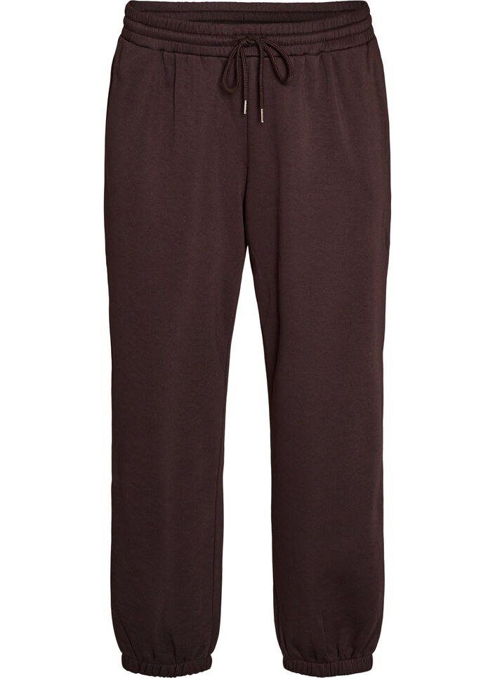Sweatpants met hoge taille en trekkoord, Bruin, Packshot image number 0