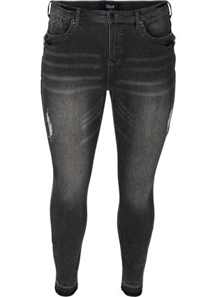 Super slim fit Amy jeans met slijtage, Grey Denim, Packshot image number 0