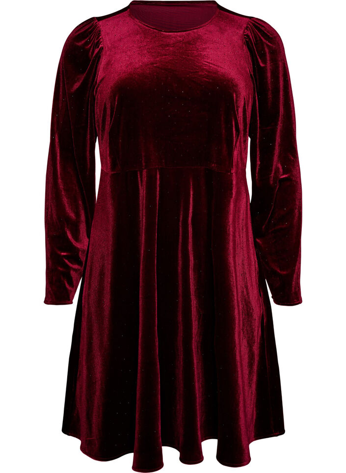 Fluwelen jurk met strassteentjes en A-lijnvorm, Rood, Packshot image number 0