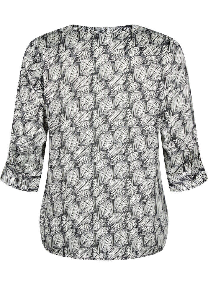 Blouse met print en 3/4 mouwen, Black White Leaf, Packshot image number 1