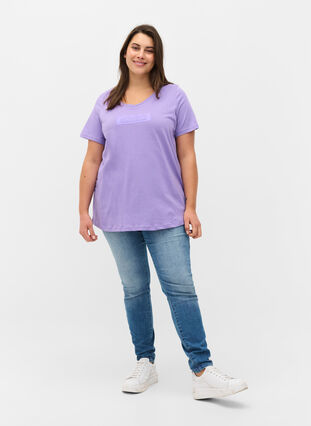 Katoenen t-shirt met print , Paisley Purple TEXT, Model image number 3
