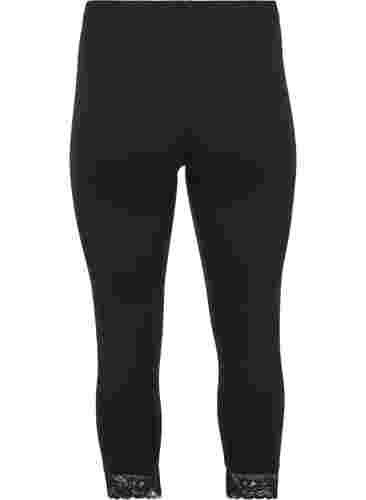 Basic 3/4 legging met kanten rand, Black, Packshot image number 1