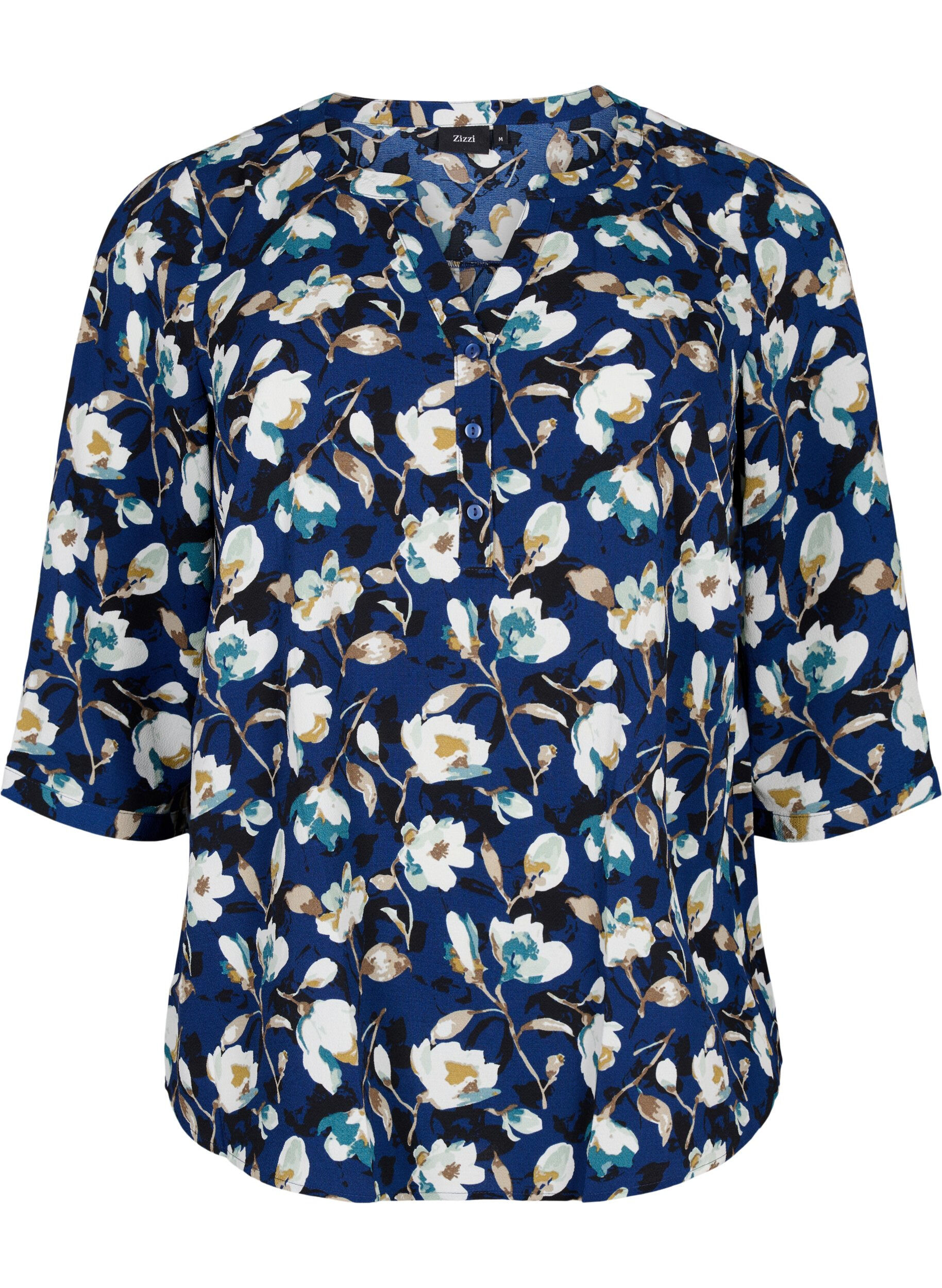 Zizzi Gebloemde blouse met 3/4 mouwen, P. Blue Flower AOP, Packshot image number 0