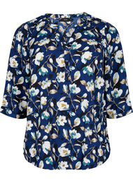 Gebloemde blouse met 3/4 mouwen, P. Blue Flower AOP
