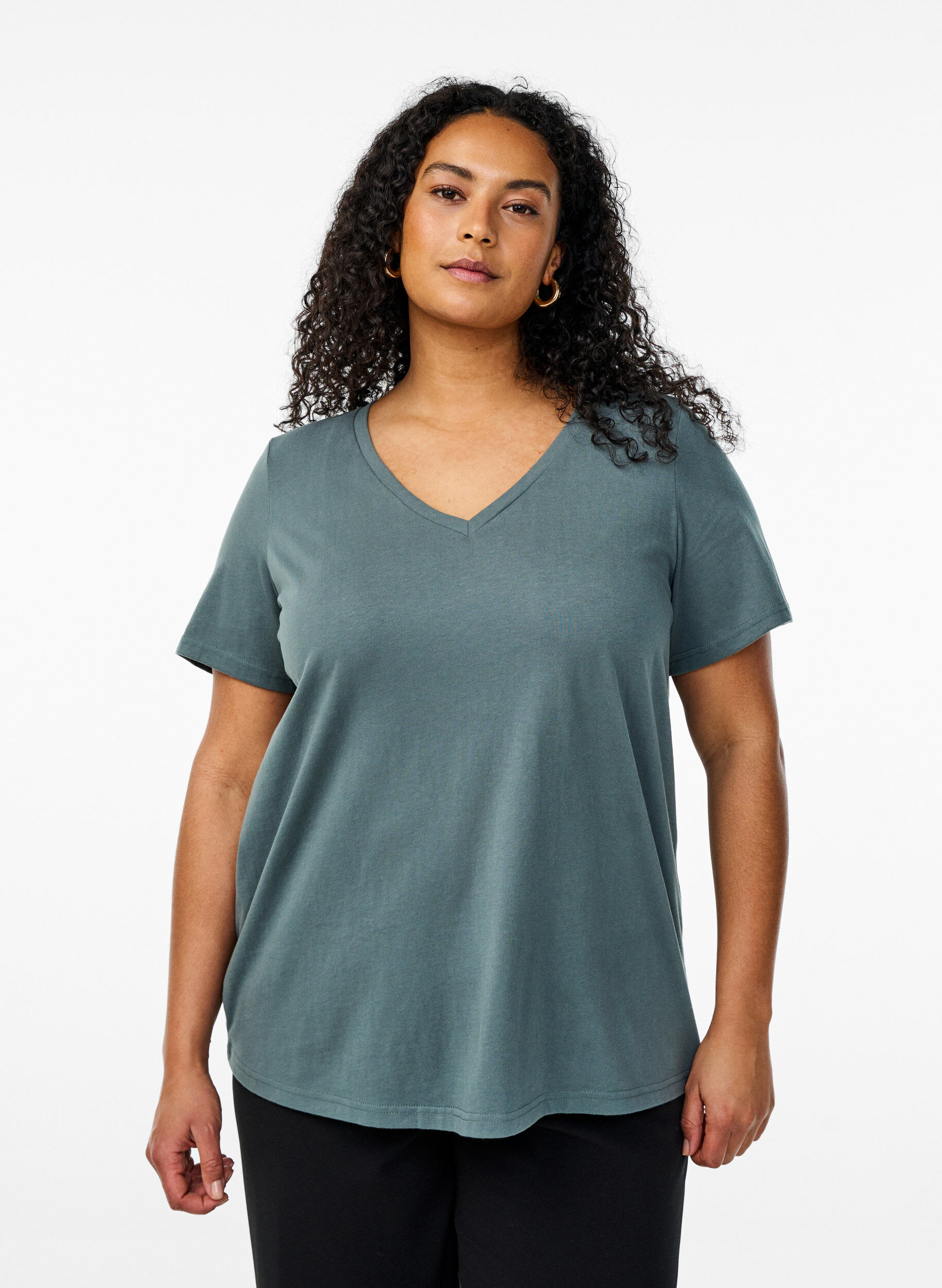 Zizzi FLASH - T-shirt met V-hals, Groen, Model image number 0