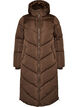 Lange pufferjas met capuchon en zakken, Bruin, Packshot image number 0
